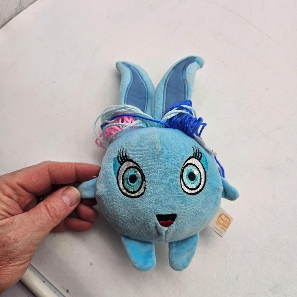 Sunny Bunnies Blue Bunny Plush Stuffed Toy Small Yarn Hair Cute Washable